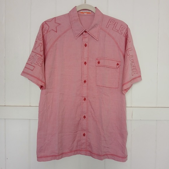 CASTELBAJAC Embroidered Logo Spell Out Button Shirt Men's 4 Red Made In Italy - Picture 2 of 14
